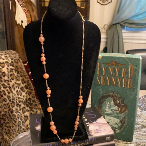 J Crew Peachy pink bubble glass gum ball GoldTone Necklace long